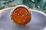 Antique Art Deco 14K, Carved Carnelian & Seed Pearl Ring