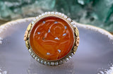 Antique Art Deco 14K, Carved Carnelian & Seed Pearl Ring