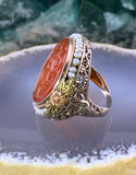 Antique Art Deco 14K, Carved Carnelian & Seed Pearl Ring