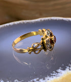 Antique 9K, Diamond & Garnet Quatrefoil Ring