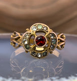 Antique 9K, Diamond & Garnet Quatrefoil Ring