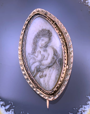 Antique 10K Hand Painted Mourning Brooch/Pendant