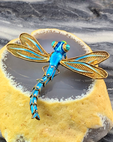 SOLD Antique Enameled Chinese Dragonfly In Gold Over Silver