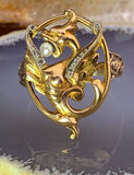 Antique 18K, 14K, Diamond & Pearl Dragon Conversion ring