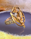 Antique 18K, 14K, Diamond & Pearl Dragon Conversion ring