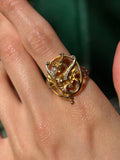 Antique 18K, 14K, Diamond & Pearl Dragon Conversion ring