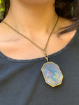 Vintage 18K & Reverse Intaglio Crocodile on Moss Agate Pendant
