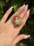 Antique 18K & Carnelian Coat Of Arms Brooch