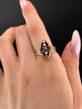 Antique 14K, Ruby, Seed Pearl & Paste Ring