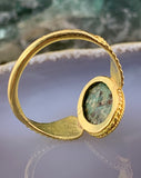 Ancient 18K & Turquoise Intaglio Ring on Etruscan Revival Shank