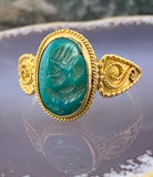 Ancient 18K & Turquoise Intaglio Ring on Etruscan Revival Shank