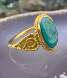 Ancient 18K & Turquoise Intaglio Ring on Etruscan Revival Shank