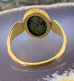 Ancient 18K & Turquoise Intaglio Ring on Etruscan Revival Shank