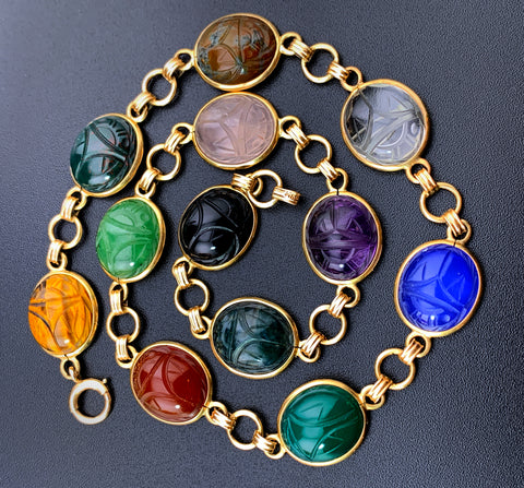 Vintage 14K & Multi Stone Scarab Necklace