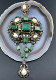 SOLD Antique Austro-Hungarian Silver, Emerald, Sapphire & Pearl Pendant