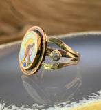 Antique Archeological Revival 10K, Diamond & Hand Painted Enamel Athena Ring