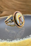 Antique Archeological Revival 10K, Diamond & Hand Painted Enamel Athena Ring