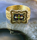 Antique 14K, Gilt Silver, Glass Inlay & Enamel Conversion Ring