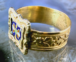 Antique 14K, Gilt Silver, Glass Inlay & Enamel Conversion Ring