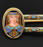 Antique Egyptian Revival 18K & Enamel Bar Pin Brooch