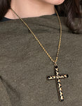 Antique 14K & Ivy Enamel Cross Pendant