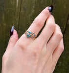 Antique French 18K, Turquoise & Pearl Double Clover Ring