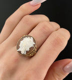 Antique 15K, 14K & Carved Shell Cameo Minerva Conversion Ring