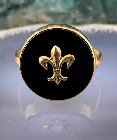 Estate 14K & Onyx Fleur de Lis Conversion Ring