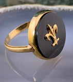 Estate 14K & Onyx Fleur de Lis Conversion Ring
