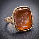 Antique 9K & Carved Carnelian Fob Conversion Ring