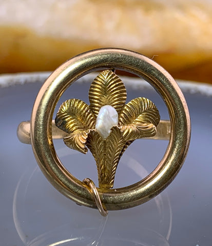 Antique 14K & Natural Pearl Lily Conversion Ring