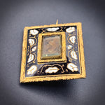 Antique Enamel & Plaited Hair Mourning Brooch In Gold Over Silver