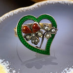 Antique 14K, Silver, Seed Pearl & Enamel Witches Heart Conversion Ring