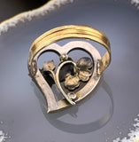 Antique 14K, Silver, Seed Pearl & Enamel Witches Heart Conversion Ring