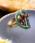 Antique 14K, Silver, Seed Pearl & Enamel Witches Heart Conversion Ring