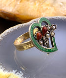 Antique 14K, Silver, Seed Pearl & Enamel Witches Heart Conversion Ring