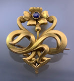 Antique Art Nouveau Floral Brooch in Gold Fill ‘Fix’ w/ Sapphire