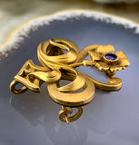 Antique Art Nouveau Floral Brooch in Gold Fill ‘Fix’ w/ Sapphire