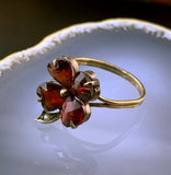 Antique 14K, Garnet & Seed Pearl Clover Conversion Ring