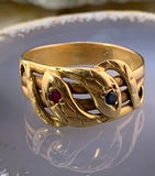 Antique French 18K, Ruby & Sapphire Double Snake Ring