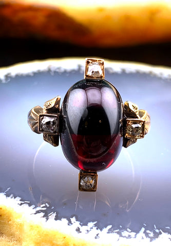 Antique 18K, 14K, Diamond & Garnet Conversion Ring