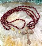 Antique Garnet Cross Necklace in Garnet Gold