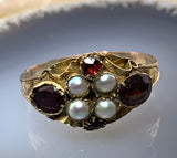 Antique Georgian 9K, Garnet & Seed Pearl Ring