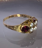 Antique Georgian 9K, Garnet & Seed Pearl Ring