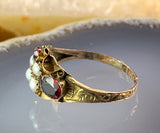 Antique Georgian 9K, Garnet & Seed Pearl Ring