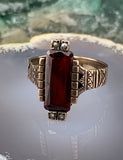 Antique Edwardian 10K, Garnet & Seed Pearl Ring