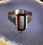 Antique Edwardian 10K, Garnet & Seed Pearl Ring