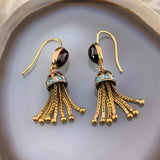 Antique 15K, Garnet & Turquoise Tassel Earrings