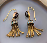 Antique 15K, Garnet & Turquoise Tassel Earrings