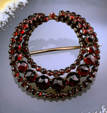 Antique Silver, Garnet Gold & Bohemian Garnet Crescent Brooch